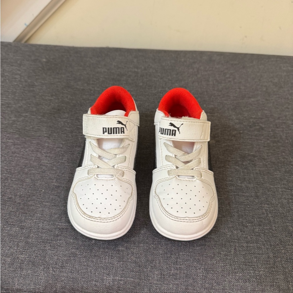PUMA Kids White Sneakers with Red Highlights